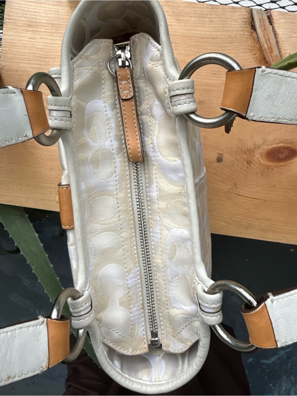 Coach Cream Signature Canvas Satchel with Tan Leather Trim - Picture 5 of 7